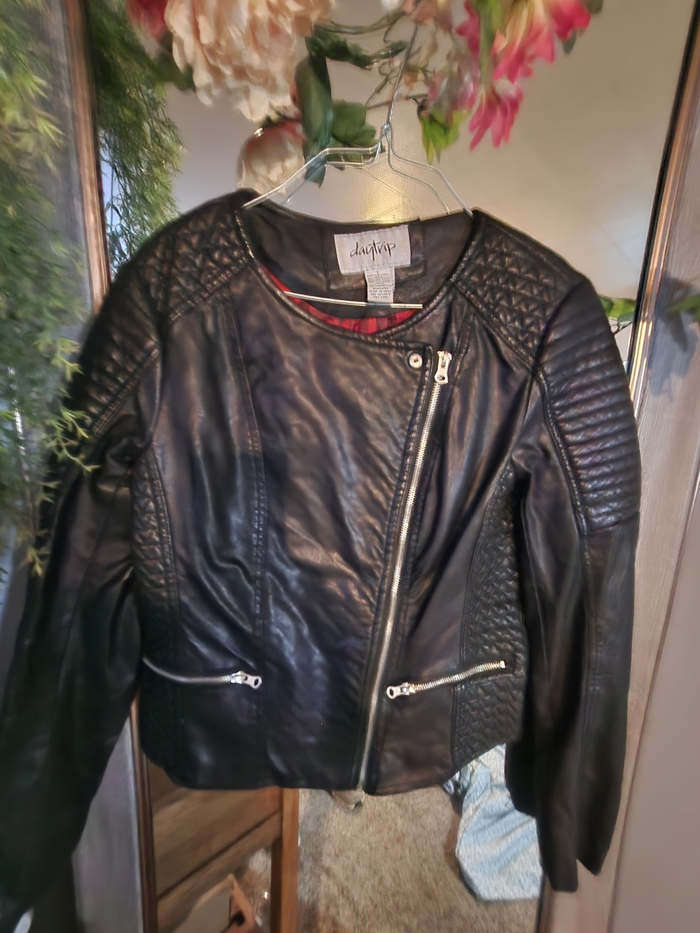 Daytrip Black Quilted Faux Leather Asymmetrical Moto Jacket